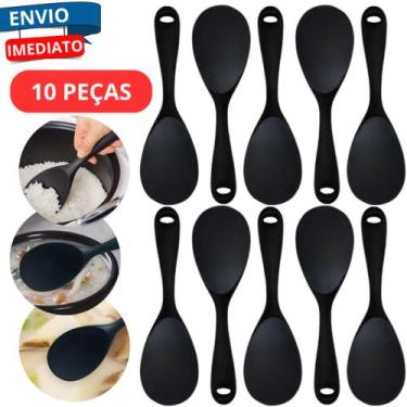 Imagem de Kit 10 Colher Servir Arroz Utensílio Culinário de Cozinha Preta Vermel
