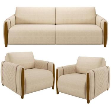 Imagem de Kit Sofá 03 Lugares Sala Estar 223cm Com 02 Poltronas Flora Pés Madeir