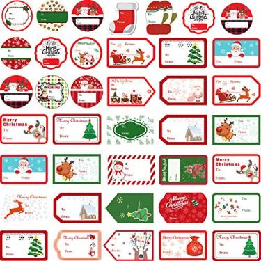 Imagem de Adesivos de etiqueta de de 150 peças, etiquetas de nome de presente para , de etiquetas de Natal para presentes – Papai Noel, cervo, árvore de Natal, adesivos autoadesivos de Natal, 150pcs Tag Stickers