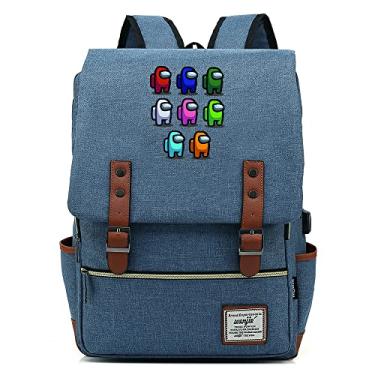 Imagem de Mochila retrô Space Game Among Pattern, mochila escolar retrô unissex (com USB), Azul claro, Large, Clássico