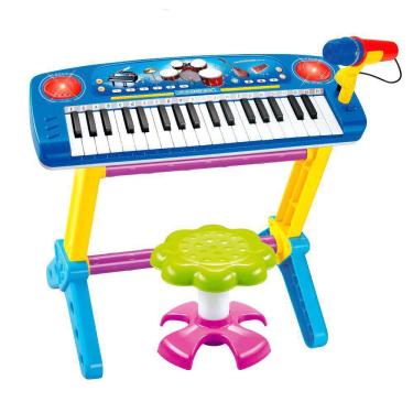 Imagem de Piano Infantil c/ Microfone e Banquinho 37 Teclas Azul BW151AZ