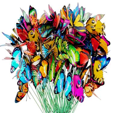 Imagem de Antallcky 100 peças de estacas borboletas plantador de quintal para jardim decoração de jardim borboletas decorações de Natal, borboletas em estaca de metal de arame, acessórios de jardim de fadas presentes de jardinagem