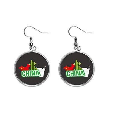 Imagem de Brinco feminino com pingente de orelha de prata com mapa de bambu verde da China