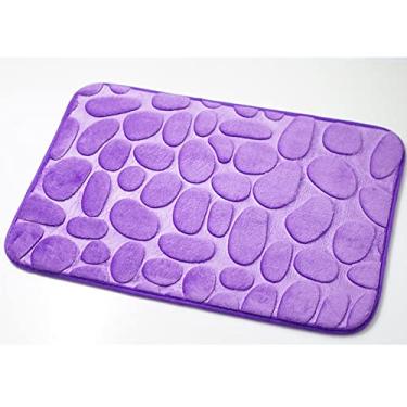 Imagem de Kit de tapete de espuma de memória de lã coral para banheiro com padrão de banho tapetes antiderrapantes conjunto tapete de chão para decoração de banheiro, roxo, 400 mm x 600 mm