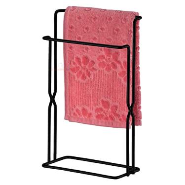 Imagem de Toalheiro Duplo Suporte Porta Toalha Rosto De Bancada Pia Banheiro Preto Fosco - 1171PT Future