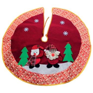 Imagem de Saia Para Árvore de Natal Vermelha Temática Papai Noel E Boneco De Neve Feltro 88cm