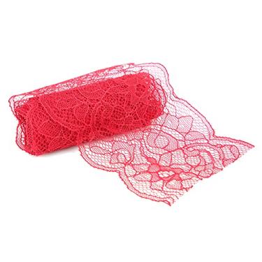 Imagem de Fita de renda vermelha, 10 jardas 3" de largura fita de acabamento de renda vermelha, acabamento de renda padrão floral elástico para embrulho de presente costura DIY