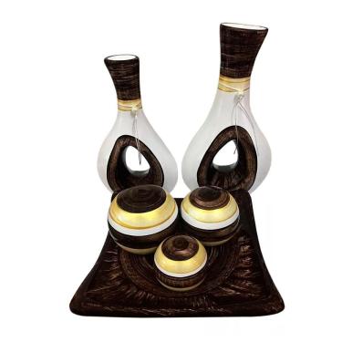 Imagem de Vasos Par Furados E Centro De Mesa 3 Esferas Cerâmica Marrom