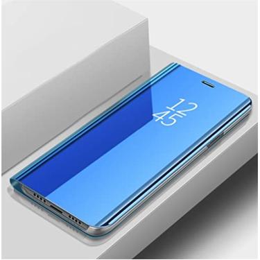Imagem de Capa de couro para iphone 14 max para iphone14max capa de vidro espelhada para capa de couro para iphone 14 max capa à prova de choque azul, para iphone 14 pro