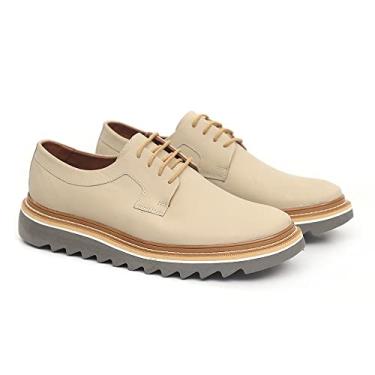 Imagem de Sapato Oxford Masculino Derby Tratorado Couro Premium Liso cor:Bege;Tamanho:44