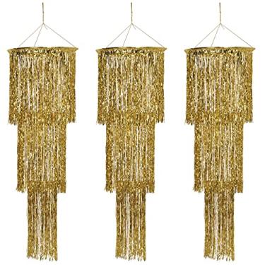 Imagem de Beistle 3 peças de três camadas metálicas dourado de plástico brilhante para decorações de festa de ano novo ou decoração temática dos anos 20, 1,2 m