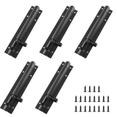 Imagem de BokWin 5 peças de trava deslizante de liga de alumínio preta de 10 cm, mini parafusos de barril de porta, trava deslizante de armário de portão de segurança com parafusos