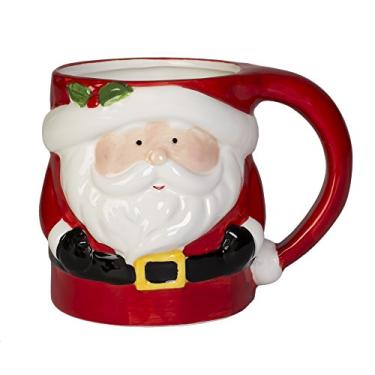Imagem de Transpac Imports, Inc. Caneca de café natalina dolomita de cerâmica Santa Holiday 340 g, vermelha