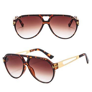 Imagem de Óculos de sol masculinos clássicos de metal t designer gradiente grandes óculos de sol vintage masculino motorista, chá de leopardo, tamanho único