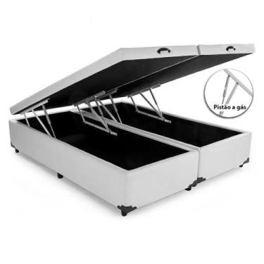 Imagem de Cama Box Com Baú Bipartido Casal Sintético Branco - Real Comfort Estof