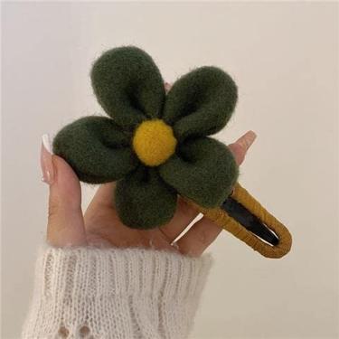 Imagem de Clipe de flor de pelúcia, clipe de bico de pato de pelúcia elegante de inverno, grampo de cabelo de flor de pelúcia com clipe de bico de pato, grampo de cabelo elegante de flores para mulheres de inverno (verde preto)
