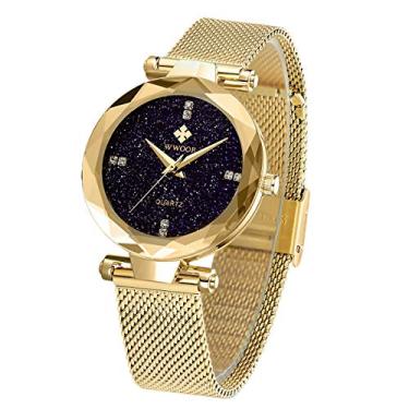 Imagem de Relógios femininos de quartzo analógico de moda original com malha de aço ajustável à prova d'água, Z87 - ouro/preto/16 mm, Tendência