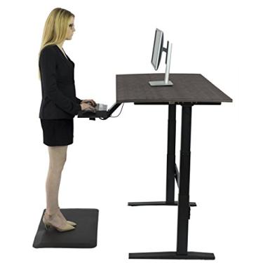 Imagem de Conjunto de mesa para computador de escritório com altura acessível e ajustável com bandeja ergonômica KT2, tapete antifadiga (3 itens) (moldura preta + mesa de bambu sólido preto)