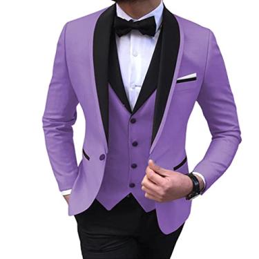 Imagem de Blazer masculino jaqueta blazer de casamento 3 peças ternos sólidos trespassado para jantar, baile, roxo, GG (185