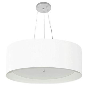 Imagem de Lustre Pendente Cilíndrico Cúpula Duplo Tecido 60x25 cm, Vivare Iluminação, Pendente4013 BRBR, Branco, Grande