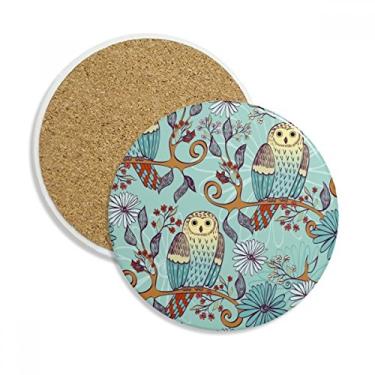 Imagem de Caneca de flor azul coruja protege animal amante de animais de estimação copo copo de proteção de mesa pedra absorvente