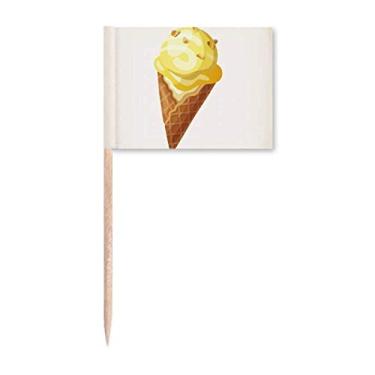 Imagem de Bandeiras de palito com estampa de sorvete de amendoim amarelo e enfeite de festa