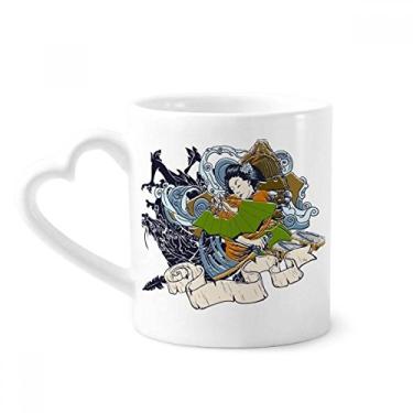 Imagem de Quimono japonês mulher Samurai espada caneca café cerâmica copo coração vidro