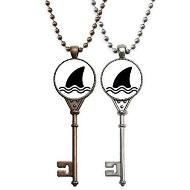 Imagem de OFFbb-USA Tubarão Dorsal Fin Terror Art Deco Presente Fashion Chaveiro Pingente Joia Decoração Casal