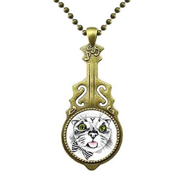 Imagem de DIYthinker Colar Tugue Bow Branco Gato Proteger Animal Pet Lover Colar Antigo Joia Música Pingente