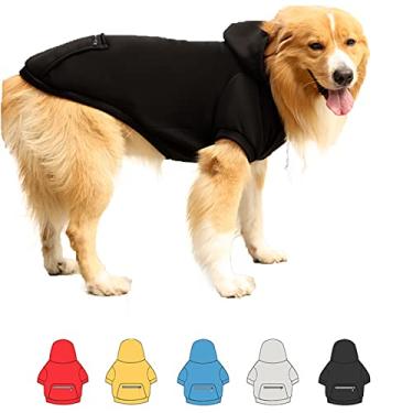 Imagem de SEIS Moletons com capuz para cães grandes com bolso quente roupas para animais de estimação com chapéu Golden Retriever traje casaco para inverno outono primavera (preto, 4GG (circunferência do peito 82 cm/32"))