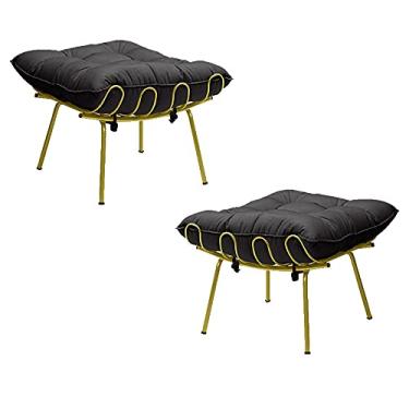 Imagem de Kit 2 Puff Decorativo Sala de Estar Abel Pés Dourado Veludo Preto - Gran Belo