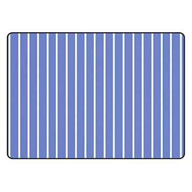 Imagem de Tapete de área listrado azul branco com listras verticais, tapete antiderrapante para sala de estar, quarto, sala de jantar, entrada de sala de aula, 60 x 40 cm