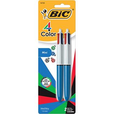 Imagem de BIC Canetas esferográficas retráteis originais de 4 cores com tinta sortida, ponta média de 1,0 mm, pacote com 2 unidades