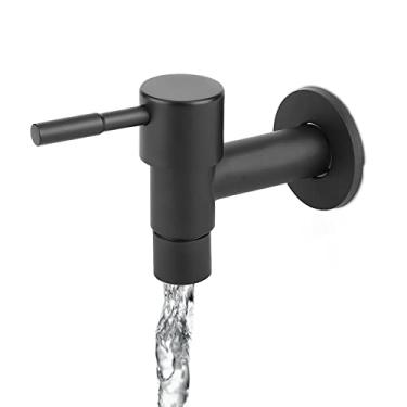 Imagem de Natudeco Torneira, G1/2" macho aço inoxidável preto rápida única torneira de água fria máquina de lavar torneira esfregão torneira de piscina doméstico (preto curto)