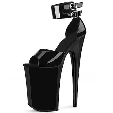 Imagem de Salto alto stiletto plataforma para mulheres bico aberto salto salto elegante sandália tira no tornozelo festa casamento scarpin sapatos