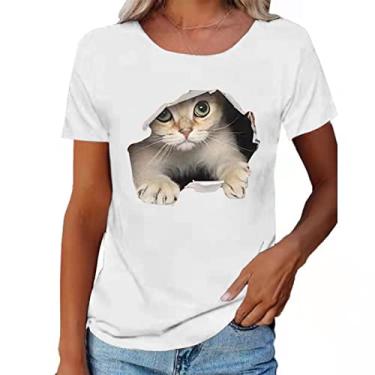 Imagem de Camiseta Estampada, Camiseta de Gola Redonda Bonita e Confortável Moda Solta para Mulheres para Compras (M)