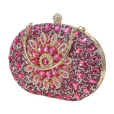 Imagem de kowaku Saco de noite feminino bolsa carteiras com strass frisado elegante bolsa de mão bolsa de casamento bolsa para eventos coquetel férias casamento, Rosa vermelha