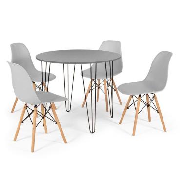 Imagem de Conjunto Mesa de Jantar Redonda Hairpin 90cm Volpi com 4 Cadeiras Eames Eiffel - Cinza