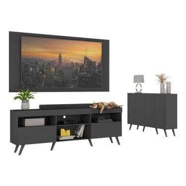 Imagem de Conjunto Sala de Estar Rack + Painel Tv 65" e Aparador Retrô Sofia Multimóveis Preto
