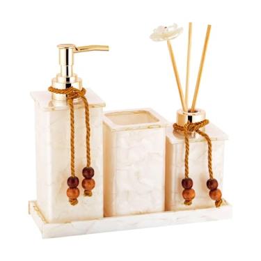 Imagem de Kit Lavabo/Jogo Banheiro Em Acrílico Mármore Com 04 Itens - Saboneteira Pote Difusor Bandeja - Acribom