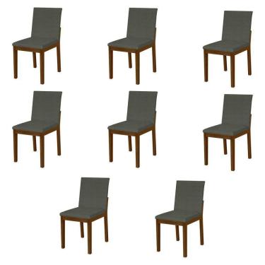 Imagem de Kit 8 Cadeiras De Jantar Estofadas Em Linho Chumbo Base Madeira Maciça Imbuia Cinza