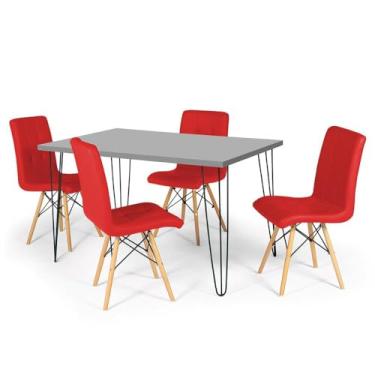 Imagem de Conjunto Mesa de Jantar Hairpin 130x80 Volpi com 4 Cadeiras Eiffel Gomos - Vermelho