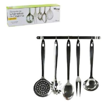 Imagem de Wincy Kit de Utensílios de Cozinha e Suporte de Parede em Inox 6 pcs