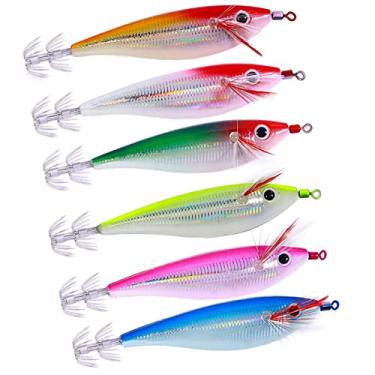 Imagem de Isca de lula, isca de afundamento de pesca em água salgada, anzóis, isca de lula flutuante, kits de iscas de camarão artificiais, 6 peças