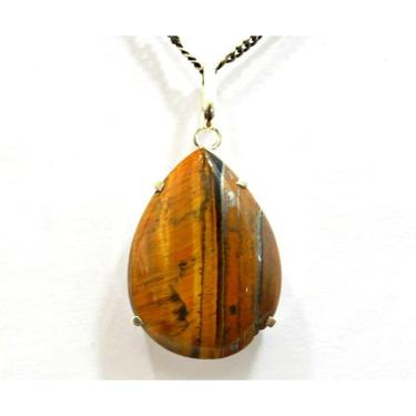 Imagem de Colar Gota Lisa Pedra Olho de Tigre Natural Prata 950 Garra