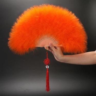 Imagem de Leque dobrável elegante ventilador dobrável de veludo completo leque de penas brancas coloridas nó chinês ventilador de mão fada menina dança decoração de festa de casamento acessórios decorativos feitos à mão (cor: 05)