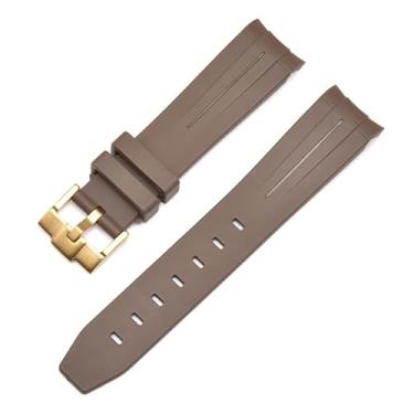 Imagem de AMSOH 20mm 22mm 21mm Pulseira de relógio de borracha para pulseira Rolex marca pulseira masculina substituição relógio de pulso acessórios (cor: fivela marrom-dourada, tamanho: 22mm)