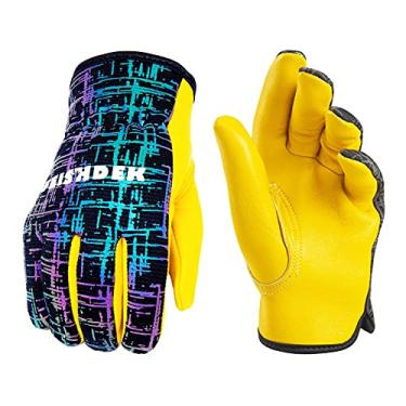 Imagem de Luvas de trabalho de couro legítimo para crianças, luvas de trabalho de jardinagem infantis, luvas de segurança, refletivas, design respirável, perfeitas para jardinagem infantil, bicicleta, trabalho no quintal, caminhadas, faça você mesmo e atividades ao ar livre (grande, preto, (grande, preto, 10 