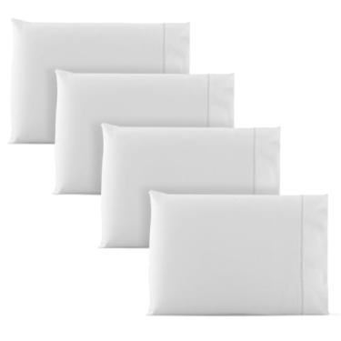 Imagem de 4 Fronha Avulsa Percal 600 Fios Toque Macio Ponto Palito (Branca)