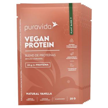 Imagem de Kit 12 Vegan Protein Ervilha Natural Vanilla Sachê 35g Puravida